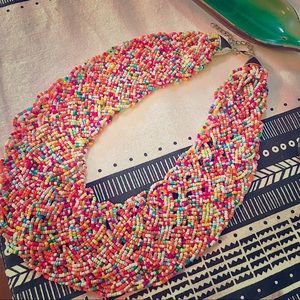 Rainbow Seed bead braided collar necklace